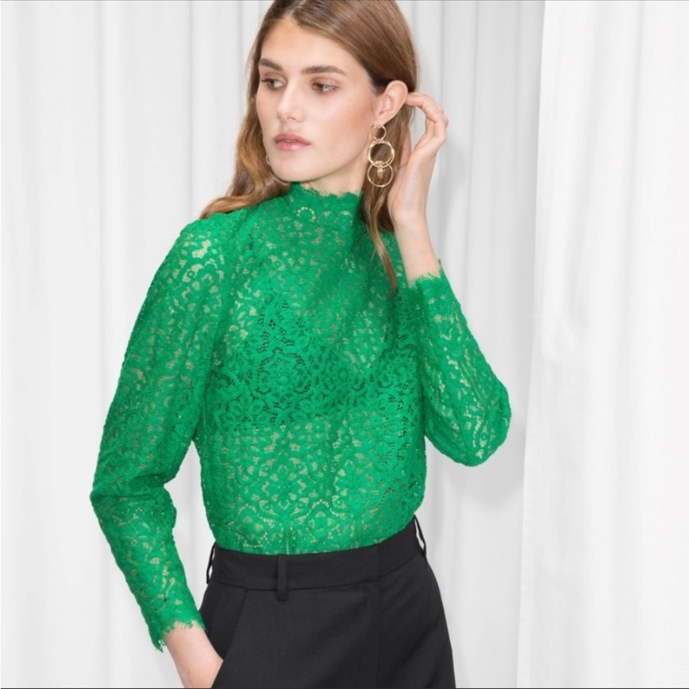 & Other Stories Green Lace Long Sleeve Top 6